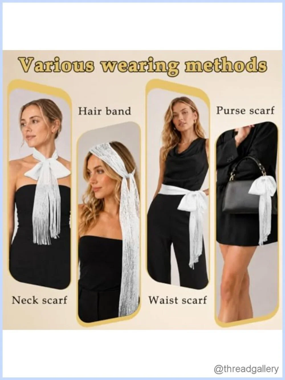 Sequin Skinny Scarf for Women Lightweight Fringe